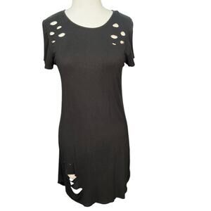 G BY Guess Short Sleeved Black Dress with Distressed Details Soft Size Small